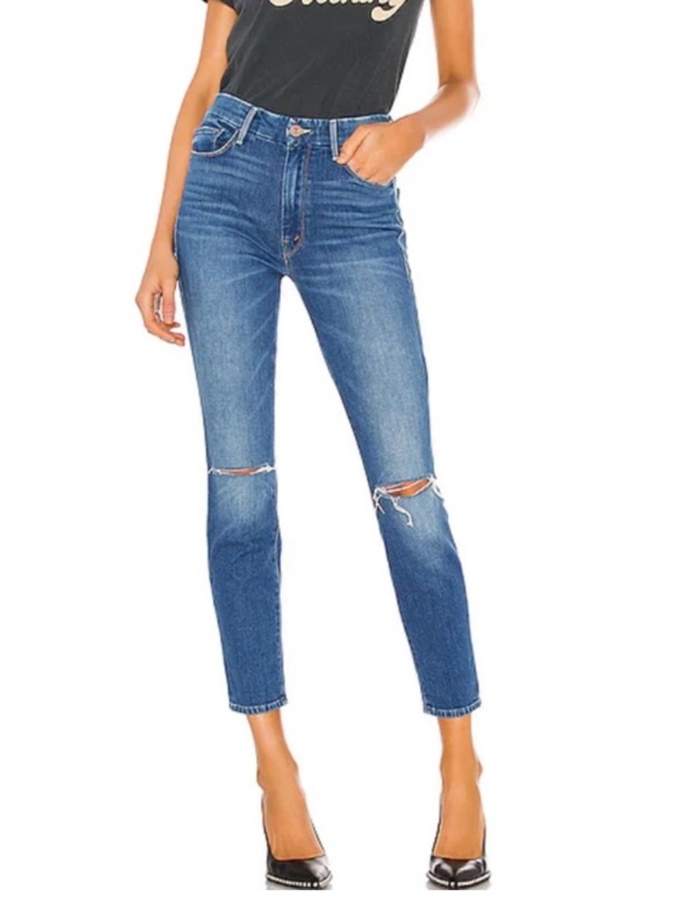 MOTHER High Waisted Looker Ankle Gold Rush Baby Distressed Skinny Jeans Size 26